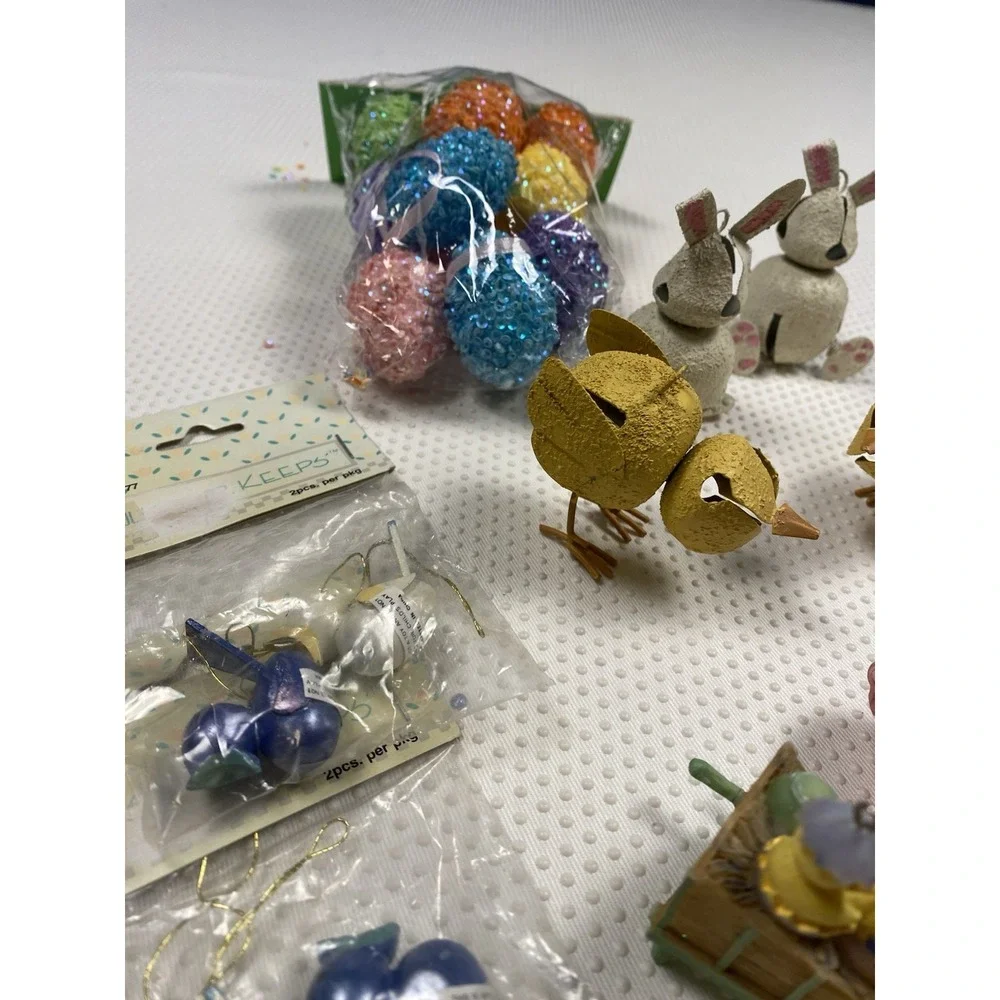 Huge Lot of Vintage Small Easter‎ Ornaments Hand Painted Wooden Resin Eggs Bunny